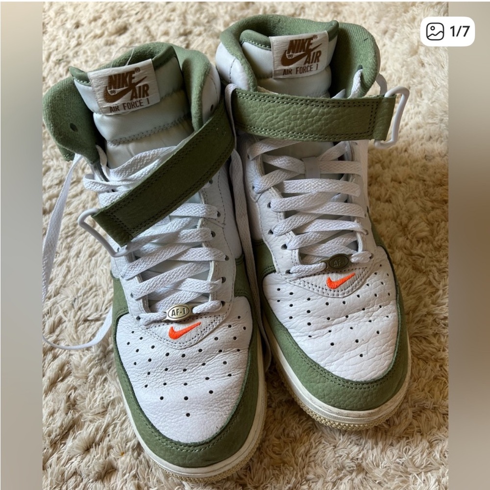 Nike Air Force 1 High Top Sneakers - White and Green